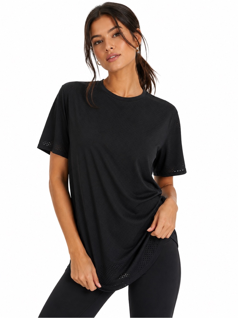 Z By Zella Black Perforated Athletic Tee Workout Gym Activewear Top Medium